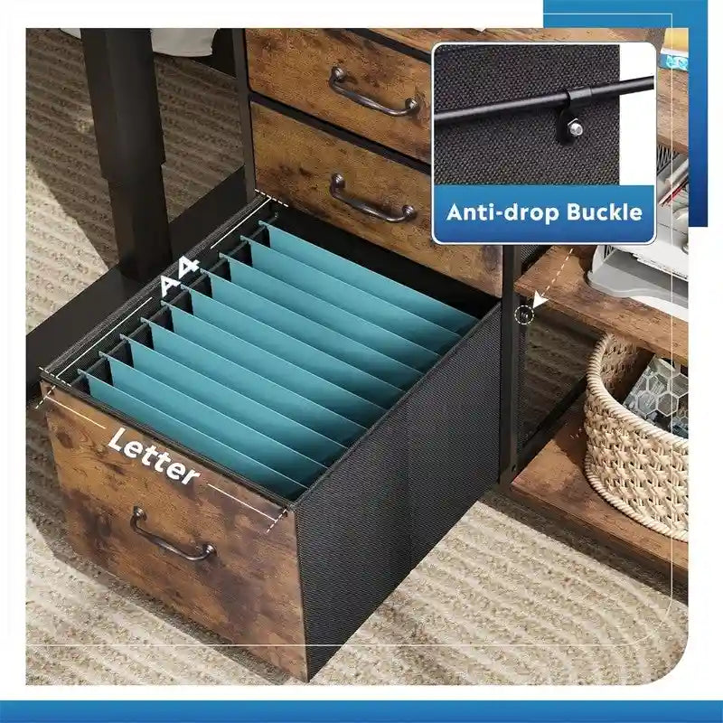 Caisson à roulettes à 3 tiroirs, Gris Clair / Marron Rustique / Noir / Blanc, Bureau individuel
