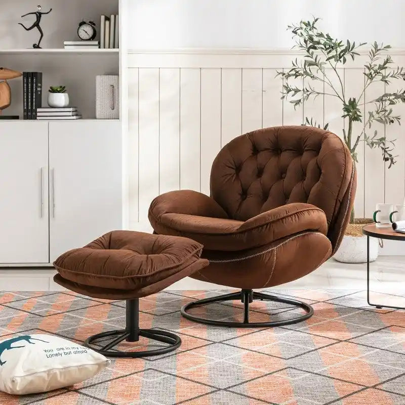 Fauteuil d'appoint Fauteuil de télévision Fauteuil de salon Gris avec pouf