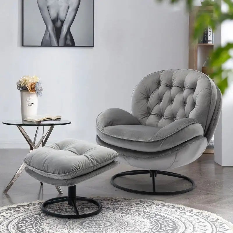 Fauteuil d'appoint Fauteuil de télévision Fauteuil de salon Gris avec pouf