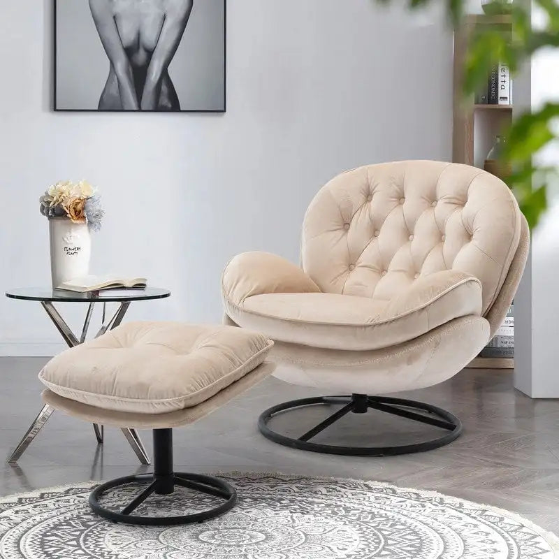 Fauteuil d'appoint Fauteuil de télévision Fauteuil de salon Gris avec pouf