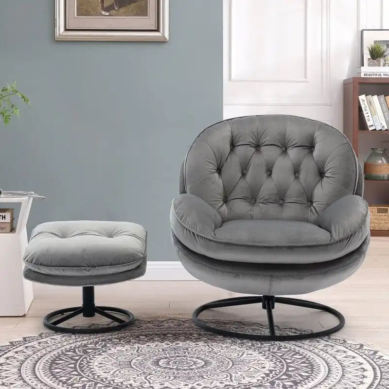 Fauteuil d'appoint Fauteuil de télévision Fauteuil de salon Gris avec pouf