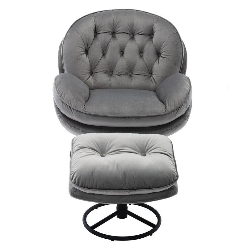 Fauteuil d'appoint Fauteuil de télévision Fauteuil de salon Gris avec pouf