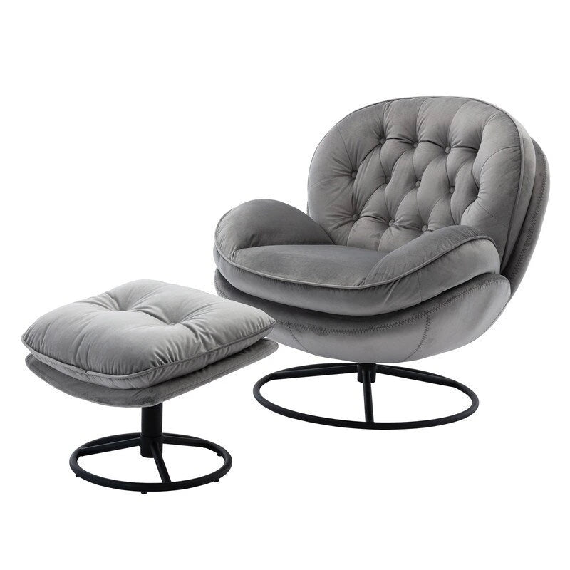 Fauteuil d'appoint Fauteuil de télévision Fauteuil de salon Gris avec pouf