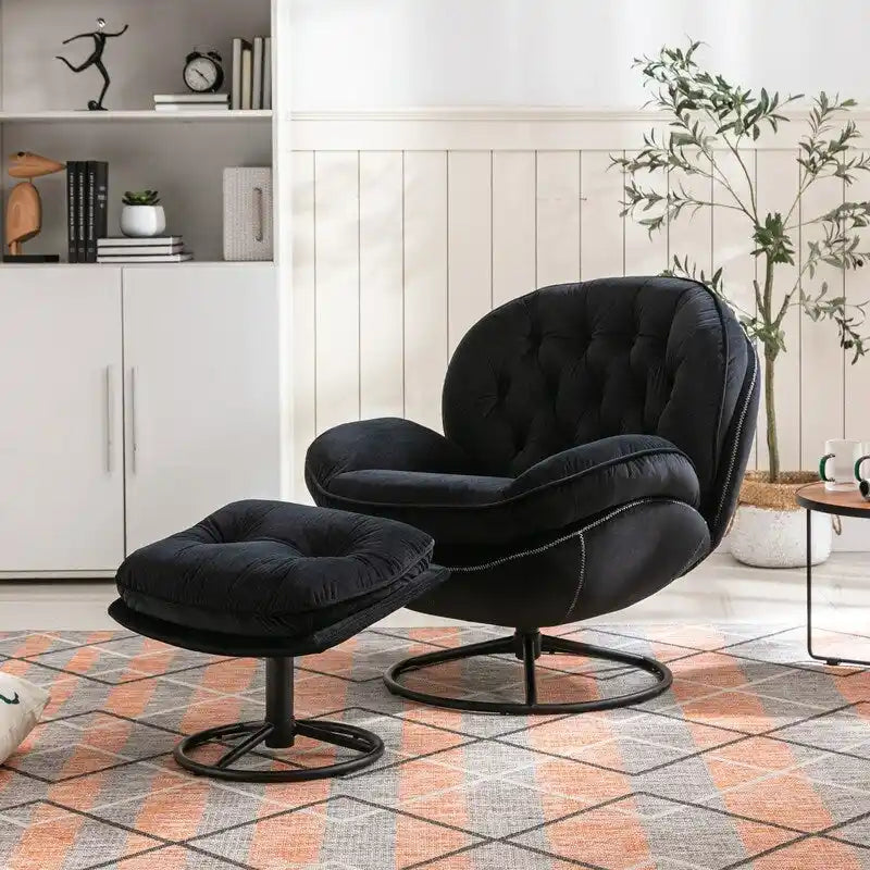 Fauteuil d'appoint Fauteuil de télévision Fauteuil de salon Gris avec pouf