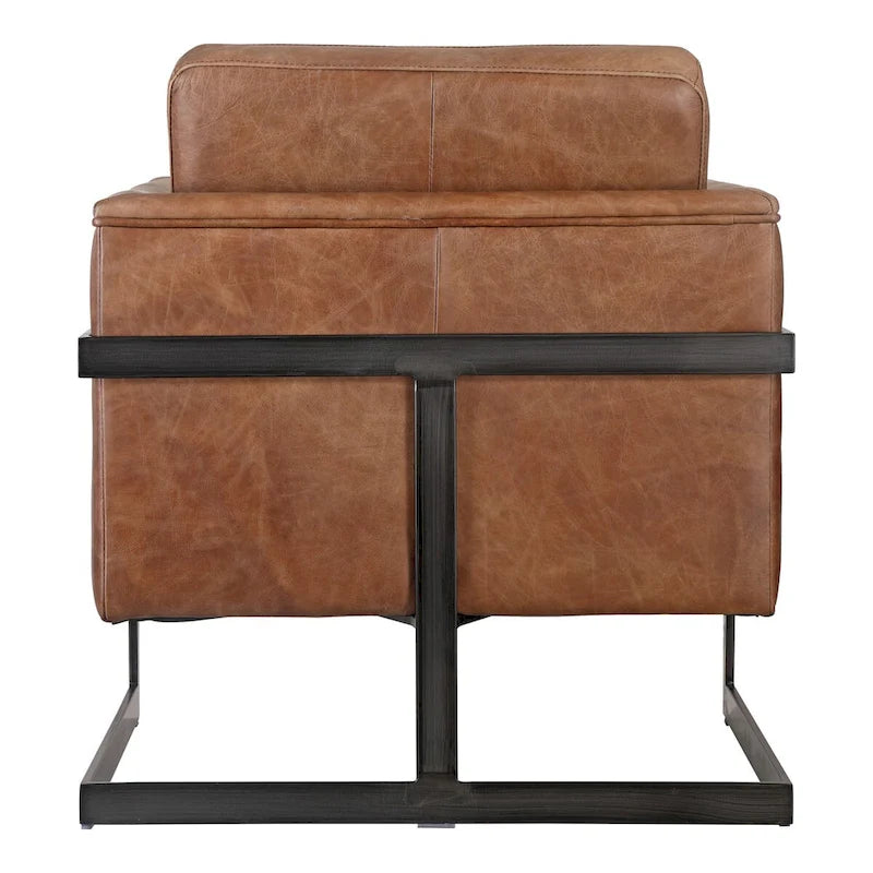 Fauteuil club Aurelle Home Industrial en cuir cappuccino et fer