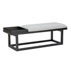 Banc Aliza en bois massif, rembourré gris, avec plateau