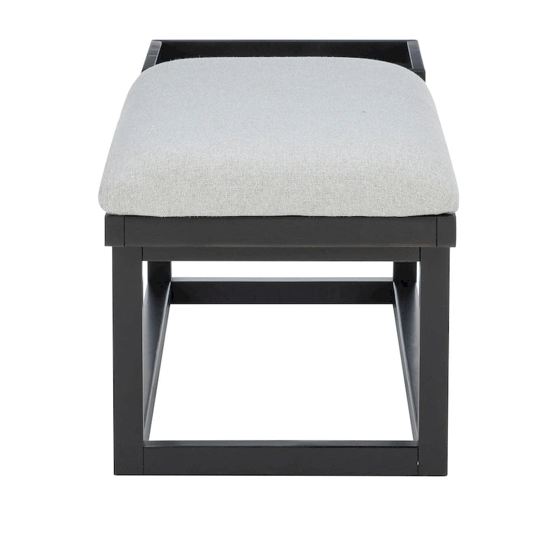 Banc Aliza en bois massif, rembourré gris, avec plateau