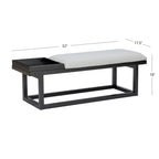 Banc Aliza en bois massif, rembourré gris, avec plateau