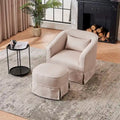 Fauteuil pivotant en velours avec ottoman, fauteuil de lecture pour salon ou chambre, confortable, avec piètement en métal noir