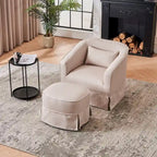 Fauteuil pivotant en velours avec ottoman, fauteuil de lecture pour salon ou chambre, confortable, avec piètement en métal noir