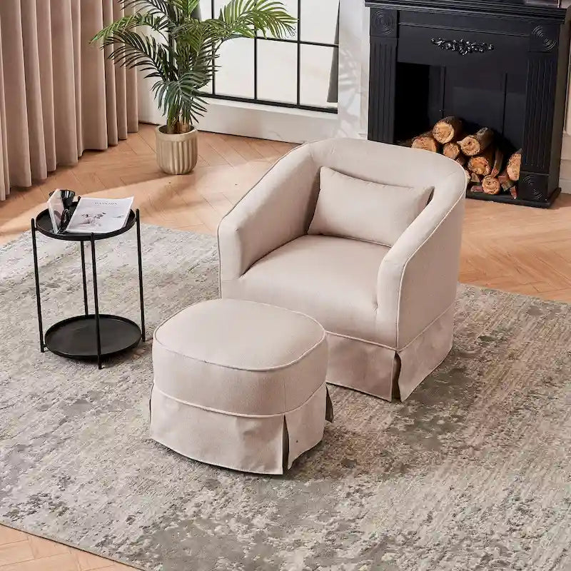 Fauteuil pivotant en velours avec ottoman, fauteuil de lecture pour salon ou chambre, confortable, avec piètement en métal noir