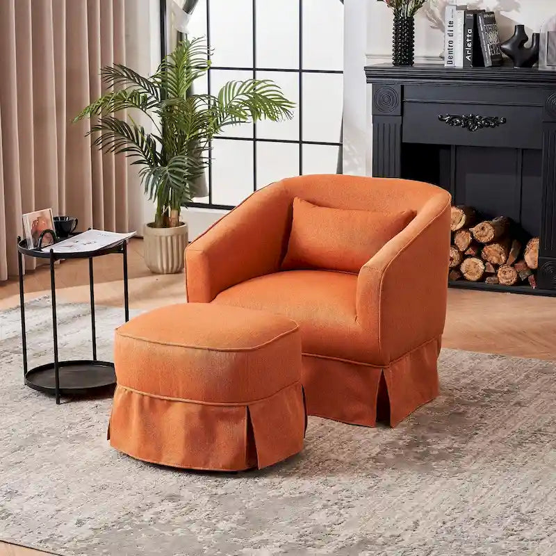 Fauteuil pivotant en velours avec ottoman, fauteuil de lecture pour salon ou chambre, confortable, avec piètement en métal noir