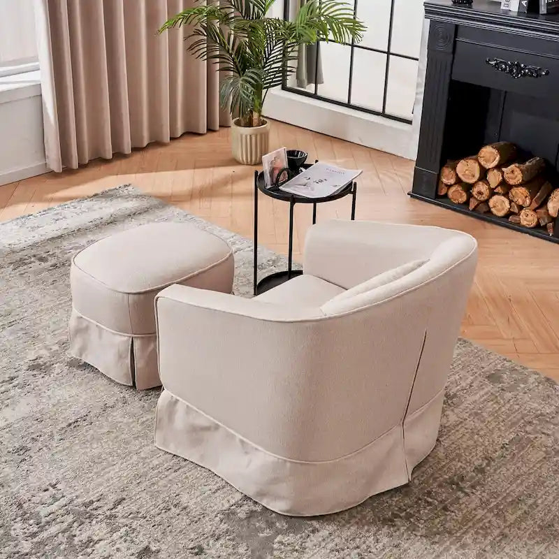 Fauteuil pivotant en velours avec ottoman, fauteuil de lecture pour salon ou chambre, confortable, avec piètement en métal noir