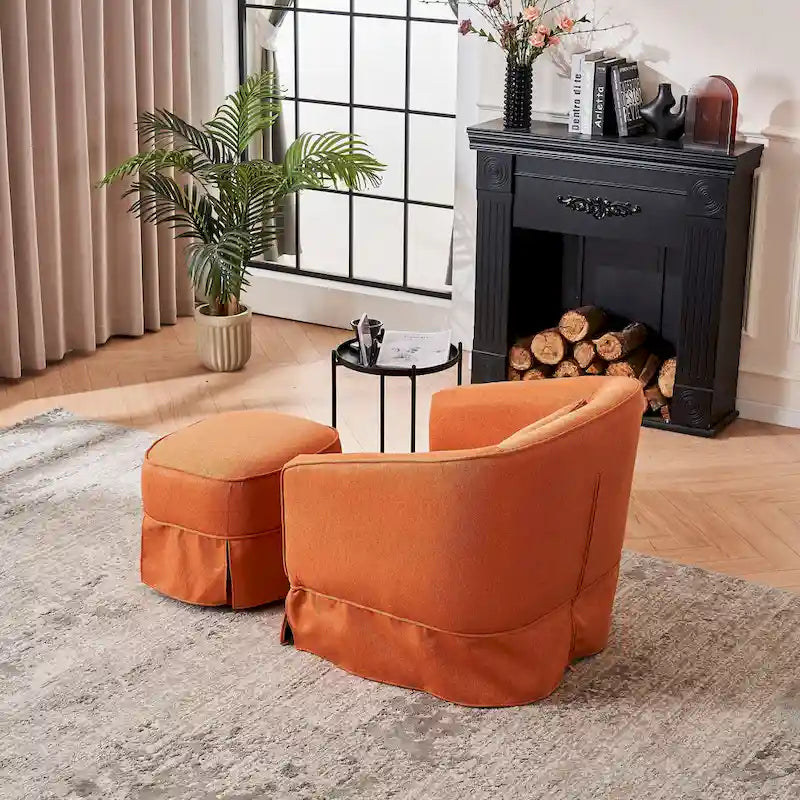 Fauteuil pivotant en velours avec ottoman, fauteuil de lecture pour salon ou chambre, confortable, avec piètement en métal noir