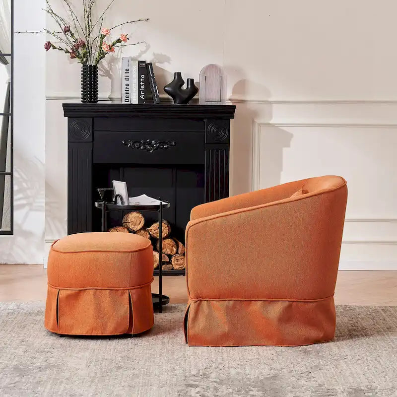 Fauteuil pivotant en velours avec ottoman, fauteuil de lecture pour salon ou chambre, confortable, avec piètement en métal noir