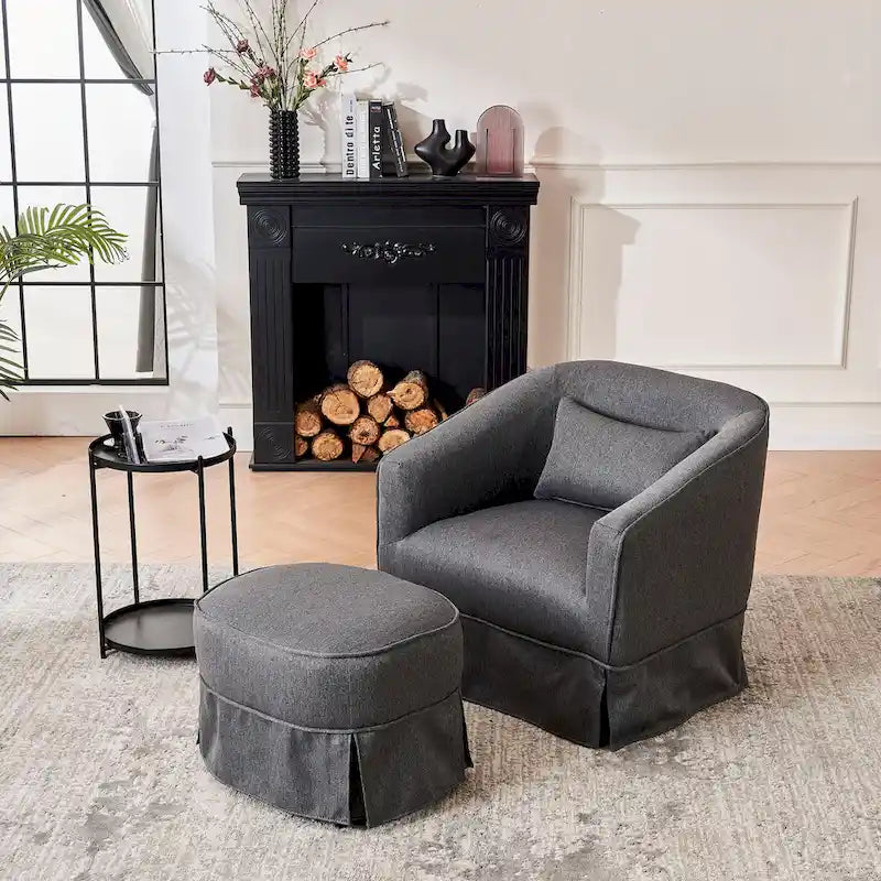 Fauteuil pivotant en velours avec ottoman, fauteuil de lecture pour salon ou chambre, confortable, avec piètement en métal noir