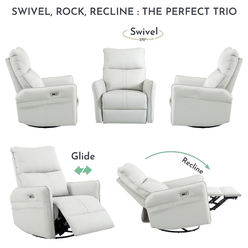 Fauteuil inclinable pivotant et basculant électrique 270, Canapé inclinable planeur électrique avec ports USB, Fauteuils inclinables de puériculture
