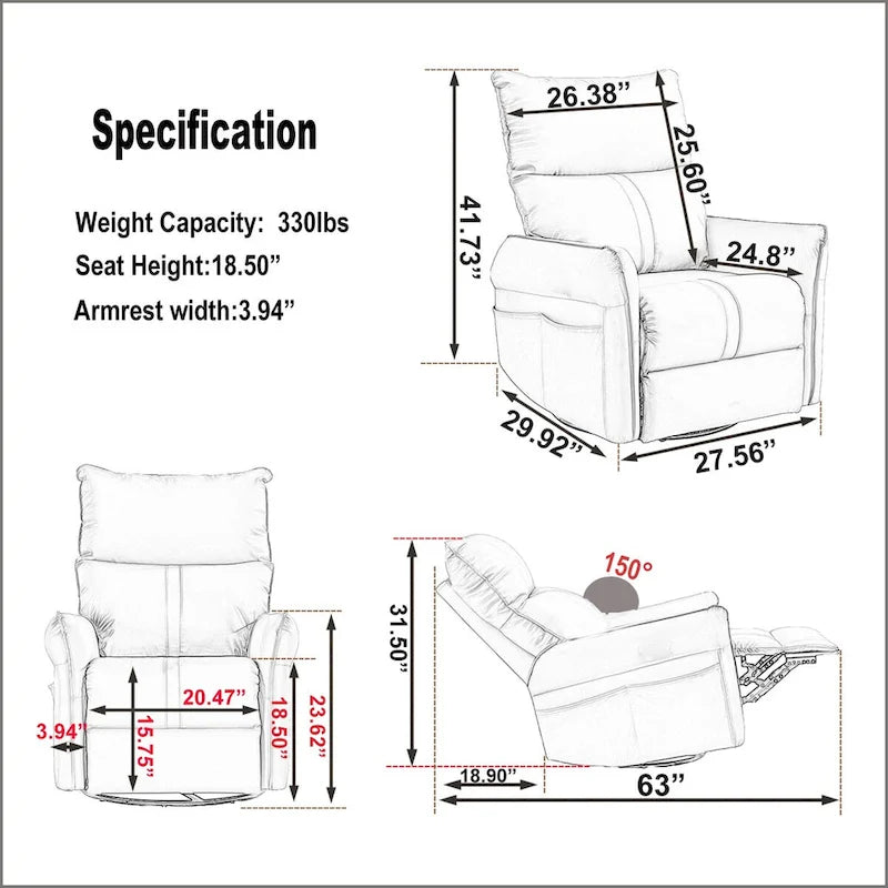 Fauteuil inclinable pivotant et basculant électrique 270, Canapé inclinable planeur électrique avec ports USB, Fauteuils inclinables de puériculture