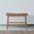 Banc de selle de 33 pouces avec cadre incliné, bois d'acacia brun antique sablé