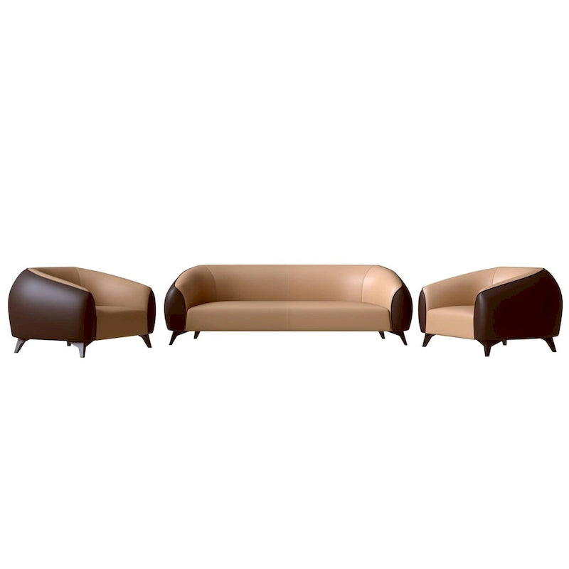 Ensemble de canapé 3 pièces, rembourrage en similicuir avec cadre en bois massif et pieds en acier, série Opula par LeisureMod