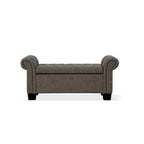Banc de rangement de 54 pouces, lin polyester, accoudoirs roulés, capitonné, gris lisse