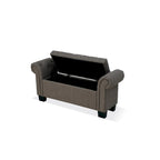 Banc de rangement de 54 pouces, lin polyester, accoudoirs roulés, capitonné, gris lisse