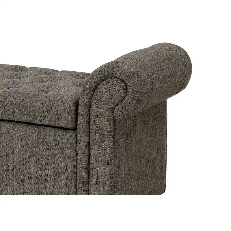 Banc de rangement de 54 pouces, lin polyester, accoudoirs roulés, capitonné, gris lisse