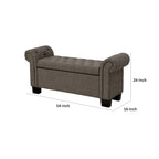 Banc de rangement de 54 pouces, lin polyester, accoudoirs roulés, capitonné, gris lisse
