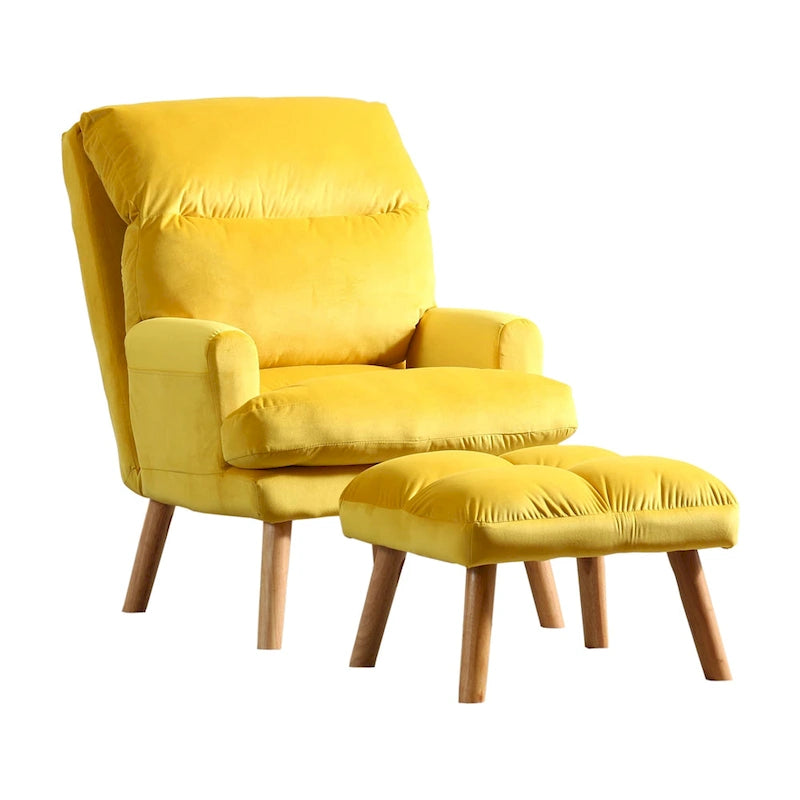 Nina Ensemble Fauteuil d'appoint et repose-pieds 2 pièces 71 cm, pieds évasés, jaune