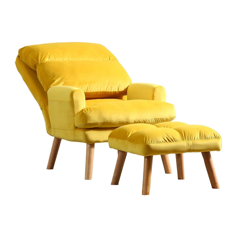 Nina Ensemble Fauteuil d'appoint et repose-pieds 2 pièces 71 cm, pieds évasés, jaune