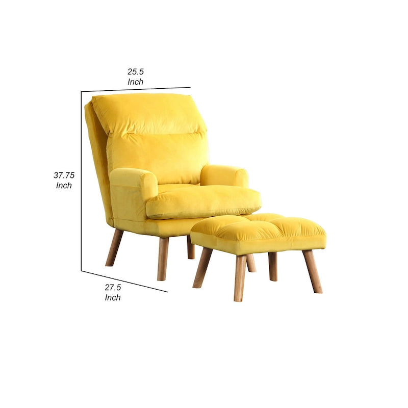 Nina Ensemble Fauteuil d'appoint et repose-pieds 2 pièces 71 cm, pieds évasés, jaune