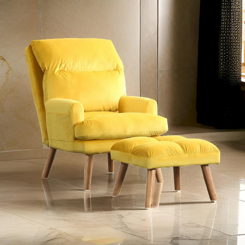 Nina Ensemble Fauteuil d'appoint et repose-pieds 2 pièces 71 cm, pieds évasés, jaune