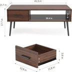 Table basse/meuble TV de style moderne du milieu du siècle avec tiroir – 41,3P x 21,7L x 17,7H