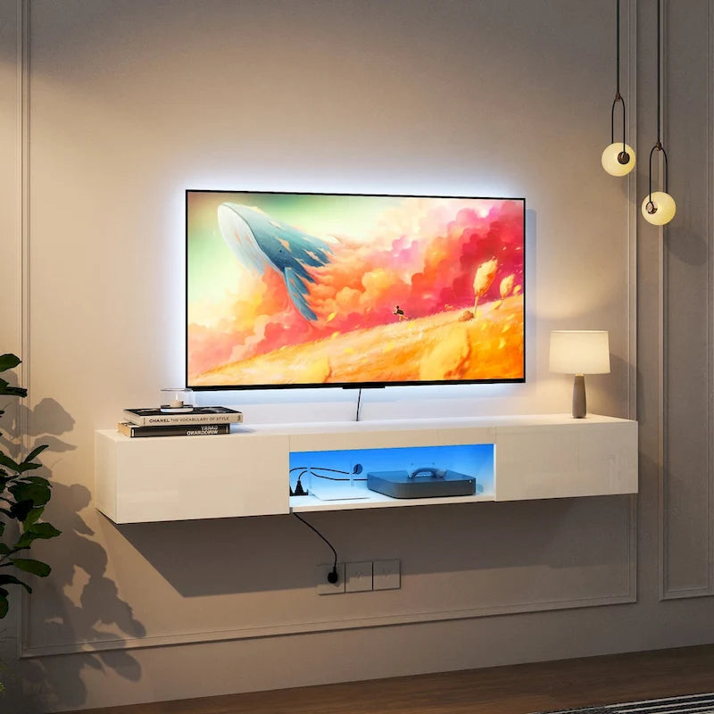 Meuble TV flottant mural 65" avec LED 16 couleurs