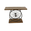 Table Console en Bois avec Plateau à Lattes Larges, Cadre à Double Roue et Base Étages - Marron ou Bleu - Décoration Roche River