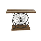 Table Console en Bois avec Plateau à Lattes Larges, Cadre à Double Roue et Base Étages - Marron ou Bleu - Décoration Roche River