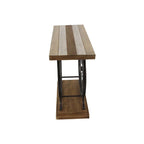 Table Console en Bois avec Plateau à Lattes Larges, Cadre à Double Roue et Base Étages - Marron ou Bleu - Décoration Roche River