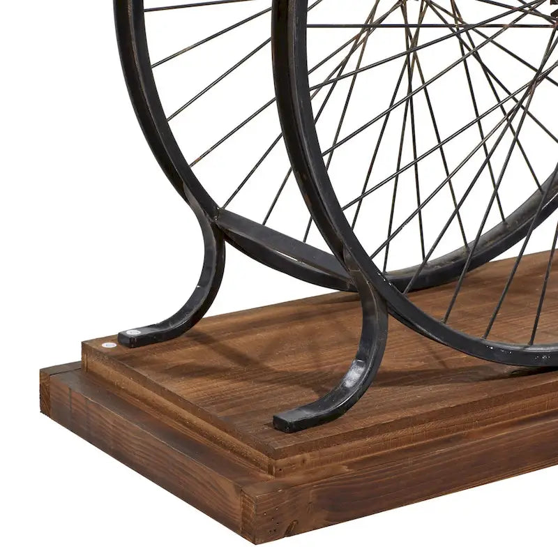 Table Console en Bois avec Plateau à Lattes Larges, Cadre à Double Roue et Base Étages - Marron ou Bleu - Décoration Roche River