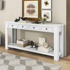 Console 4 tiroirs 1 étagère de style vintage, table d'entrée classique, table de rangement derrière un canapé