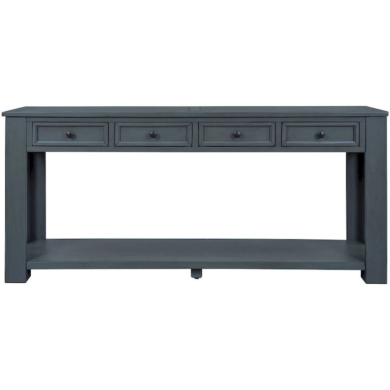 Console 4 tiroirs 1 étagère de style vintage, table d'entrée classique, table de rangement derrière un canapé