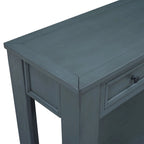 Console 4 tiroirs 1 étagère de style vintage, table d'entrée classique, table de rangement derrière un canapé