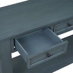 Console 4 tiroirs 1 étagère de style vintage, table d'entrée classique, table de rangement derrière un canapé