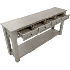 Console 4 tiroirs 1 étagère de style vintage, table d'entrée classique, table de rangement derrière un canapé