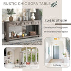 Console 4 tiroirs 1 étagère de style vintage, table d'entrée classique, table de rangement derrière un canapé