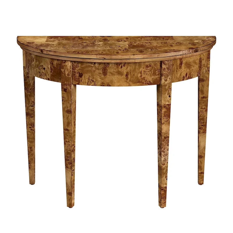Console demi-lune 4 pieds, Burl traditionnel / Burl clair