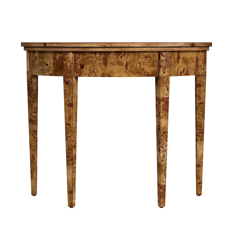 Console demi-lune 4 pieds, Burl traditionnel / Burl clair