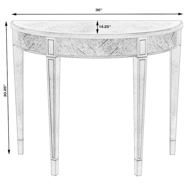 Console demi-lune 4 pieds, Burl traditionnel / Burl clair