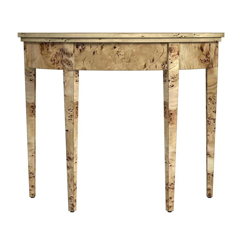 Console demi-lune 4 pieds, Burl traditionnel / Burl clair
