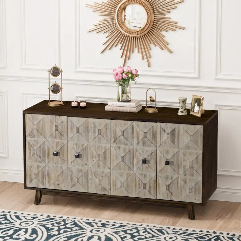 59.84 Buffet vintage 4 portes, armoire de rangement autonome, meuble d'entrée pour salon, bureau, chambre à coucher