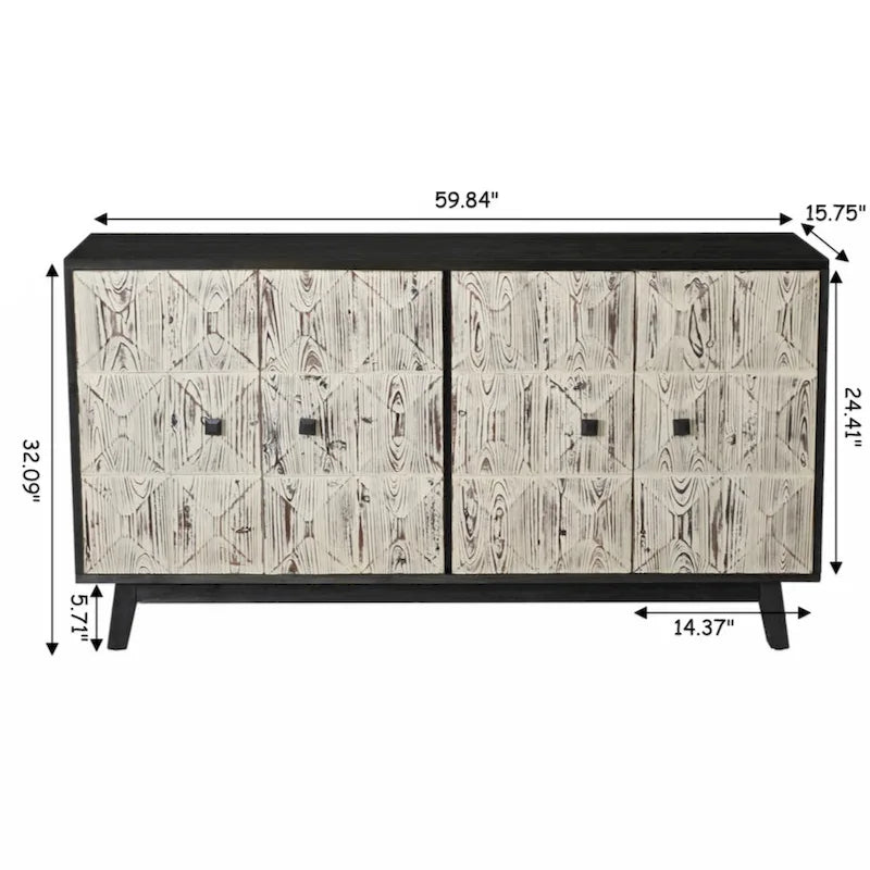 59.84 Buffet vintage 4 portes, armoire de rangement autonome, meuble d'entrée pour salon, bureau, chambre à coucher